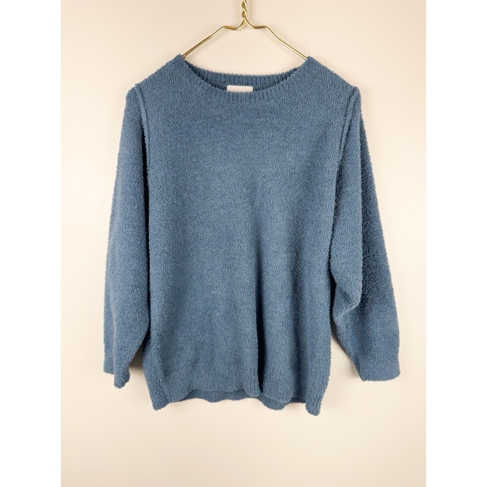 Softies Size Small S Blue Boucle Chenille Plush Knit Crewneck Sweater Pullover